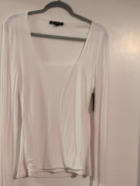 INC International Concepts White Long-Sleeve Scoop Neck Top